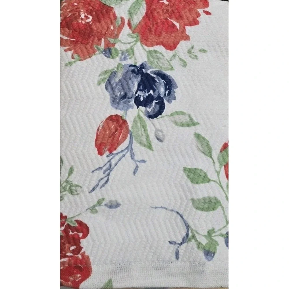 5 Piece Set 3 Ralph Lauren Kitchen Towels 1 Blue‎ Solid 2 Floral 2 Dish Scrubber